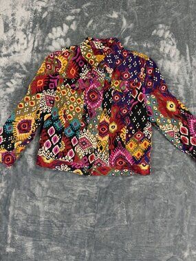 Ruby Rd. Petite Multicolor Ikat Button-Front Jacket 4P 100% Cotton